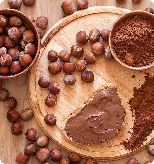 Hazelnuts, cocoa and our hazelnut spread